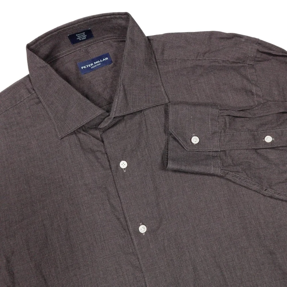 PETER MILLAR Collection Men's XL Gray Cotton Long Sleeve Button Down Shirt